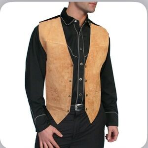 Scully Men's Bourbon Boar Suede Leather Snap Front Western Vest 504 Tan Size XL
